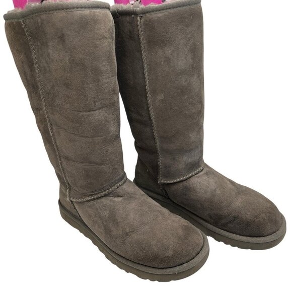 UGG Australia Classic II Tall Shearling Suede Winter Boots Women Size 7 Gray - Picture 1 of 14